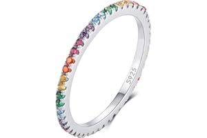 Qings Pierścionek ze srebra wysokiej próby 925, tęczowy pierścionek z kolorowymi cyrkoniami, biżuteria prezenty dla dziewcząt kobiet