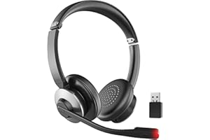 EARBAY Bluetooth Headset mit Mikrofon, Kabelloses Headset mit Mikrofon ENC Rauschunterdrückung & USB-Dongle, 26 Std. Akku, One-Touch Stummschaltung , Kabelloses Headset für PC, Call Center, Büro, Homeoffice