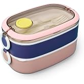 Vagonlife Bento 1300ml Lunchbox 2 Katlı 3 B&ouml;lmeli Paslanmaz &Ccedil;elik Sefer Tası Yemek Kutusu (Pembe-Mor)