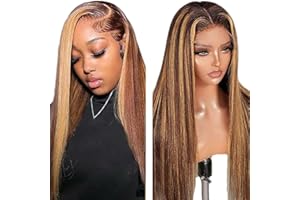 Zeslaerr Cabello Humano 5X5 Lace Front Wig Human Hair Straight P4/27 Highlight Brown No Tangles Swiss Lace Brecirian Virgin Natural Wig 20 Inch