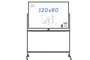 ​​maxtek Pizarra Blanca Móvil 120 x 80 cm, Grande Magnética Whiteboard de Doble Cara con Soporte, Borrado en Seco, Marco de Aluminio, con Bolígrafos, Esponjas, Imanes