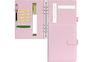 Skycase Carpeta de cuero A5 con anillas, planificador de 6 anillas, cubierta de cuaderno para papel de relleno A5 para reuniones escolares de oficina (papel interior no incluido), color rosa