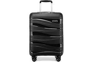 KONO Koffer Trolley Reisekoffer Groß Leicht Hartschalenkoffer mit TSA Schloss Zwillingsrollen Rollkoffer 4 Rollen (Schwarz, XL)