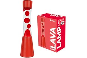Fisura - Lámpara de lava roja. Base y lava roja con líquido transparente. Lámpara efecto relajante. Con bombilla de repuesto. 11 cm x 11cm x 39,5 cm.