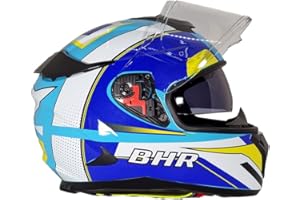 Casco Integrale Moto con Doppia Visiera BHR 813 RACE | Casco Moto Integrale Omologato ECE con Visiera Parasole | Casco Moto Uomo/Donna | AZZURRO/BIANCO | XL
