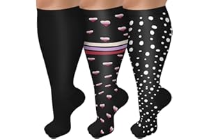 Diu Life 3 Pairs Plus Size Compression Socks for women & men, Wide Calf Extra Large Knee High Stockings for nurse sports fitness.