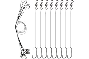 SHADDOCK Trace Wire Leader Fishing Hook Rigs Anti-Bite Stainless Steel Wire Line Leader Rigs Tied with Crane Fishing Swivels and Barb Hooks Saltwater Sea Fishing Lure Bait Rigs