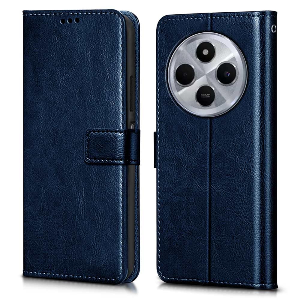 WOW IMAGINE Shock Proof Flip Cover Back Case Cover for Redmi A4 5G | Poco C75 5G | 14C 5G | Poco M7 (Flexible | Leather Finish | Card Pockets Wallet & Stand | Blue)