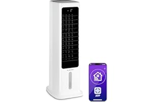 Klarstein Rafraichisseur d'Air 4 en 1 Climatiseur Portable, App Mobile, Humidificateur, Ventilateur, Ioniseur, Climatiseur Mobile Sans Évacuation, Pack Glacons, 60W, Puissant Débit d'Air 450m³/h, 6L