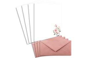 GLÜXX-AGENT 25 fogli di carta da lettere naturale formato A4 color crema con motivo a rose e buste DL rosa antico stampabile per inviti di nozze