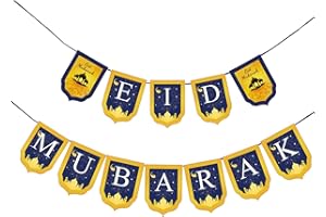 MTAAJIN Eid Mubarak Banner Ramadan Decorations, Blue Gold Ramadan Mubarak Banner Ramadan Kareem Decorations Muslim Islamic Ramadan Decorations for Home Hanging, Eid Mubarak Party