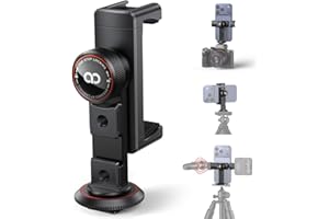 Lamicall 3-IN-1 Phone Tripod Mount Adapter -【Full Aluminium Alloy】‌360° Mobile Phone Holder with Cold Shoe, Arca Port & 1/4" Screw Hole for iPhone/Android, Selfie Monopod Clamp for Tripod, Camera