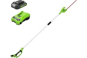Greenworks G24PH51K2 Tagliasiepi ad Asta a Batteria con Albero Divisibile, Lame 51cm a Doppia Azione, Taglia Fino a 18mm, Testa Rotante a 125°, 1500spm, Batteria 24V e Caricabatterie, Garanzia 3 Anni