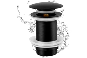 HIULLEN Click Clack Basin Waste Unslotted,Pop Up Bathroom Sink Waste Drain,Pop Up Click Clack Sprung Plug without Overflow Pop Up Basin Waste for Washbasin Sink Tap Bathroom,Matt Black