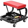 Shoe Workshop Stool 100KG Rolling Mechanic Stool Heavy Duty Mechanics Seat Swivel 360 Degrees Swivel Padded Chair with Removable Tool Tray and 4 Universal Casters for Garage Auto Repair Shop
