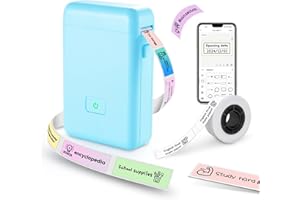 vretti Label Maker Machine with Tape - HP2 Portable Bluetooth Label Printer for Storage, Office, Home, Mini Smart Phone Handheld Sticker Printer (Blue)
