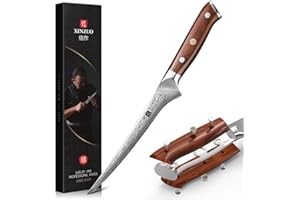 XINZUO Couteau en acier Damas 18 cm pour filetage de cuisine, bord désosser poisson et viande, professionnel couteau à poisson à filetage en acier Damas à 67 couches, manche en bois de rose