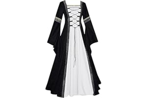 YESOK 2023 Deguisement Medieval Femme Adulte Robe Médiévale Rétro pour Femme Grande Taille Victorienne Reine Costume Manches Flares Robe Vintage Adulte Manches Longues pour Carnaval Halloween Fête