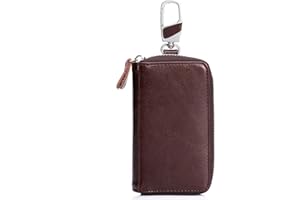 ESDREM Genuine Leather Key Case Car Key Wallet with 12 Hook Zip Around Keychain Holder for Men and Women