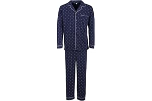 Henry Terre Męska piżama długa listwa guzikowa kieszeń na piersi guziki bawełna piżama