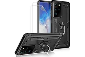 JOYTAG Hülle für Samsung S21 Untra 5G Hülle,handyHülle+Schutzfolie [2 Stück] Silikon TPU 360 Grad Drehring aus Halter magnetisch Autotelefon case-Schwarz