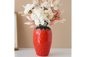 Arawat Vase Fraise Vases Rouges Vase de Fleurs Strawberry Décoration Salon Vases Modernes Céramique Vase de Fraises Vase de Table pour l'herbe de la Pampa Fleurs séchées Décoration 20x14x14 cm