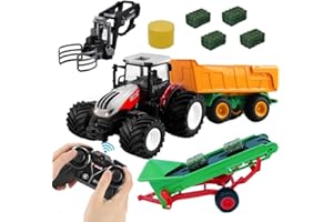 Hyrenee Rimorchio telecomandato per trattore agricolo RC Veicolo agricolo Trasportatore di fieno Rimorchi ribaltabili con pinza Scala 1/24 2.4 Ghz Camion giocattolo per bambini dai 5 6 7 8 9 10 anni