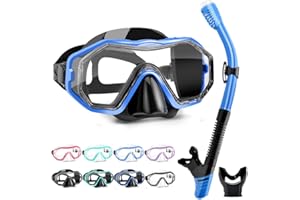 HINATAA Set per Snorkeling Adulti con Maschera e Silicone Boccaglio,Lente PC Maschera Subacquea,180°Maschere Immersione,Anti-Fog Anti-Perdite Kit Snorkeling Giovani Adulto Donna Uomo