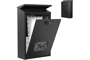 MOMTEND Post Box, Post Boxes Wall Mounted Waterproof Large Steel Mail Box Modern Delivery Postbox with Combination Lock Rain Cover Mailbox Viewing Windows Letterbox, Letter Box for Outside, Door, 40x25x10cm