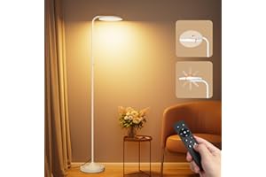 SIBRILLE 36W Lampadaire Sur Pied Salon, 2400lm Super Lumineux Moderne Lampadaire LED Dimmable avec Télécommande, 3000K-6000K Lampe sur pied Lampe de Lecture Rotative pour Salon Chambre Bureau(Blanc)