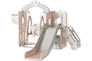 MAGIC ZC Scivolo per Bambini Scivolo Indipendente Toddler Climber Swing Set Parco Giochi per Neonati Set di Giochi per Interni all'aperto Scivolo Lungo Attività Kid Play Equipment (Tower-Pink)