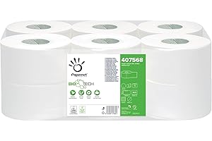 Papernet Bio Tech - Carta Igienica 407568, 1 Confezione da 12 Rotoli in Pura Cellulosa da 149,85 m Ciascuno, Combatte Naturalmente i Batteri Patogeni, 2 Veli, 450 Strappi da 9,5x37 cm