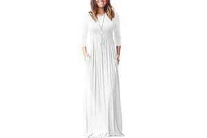 WNEEDU Women's 3/4 Sleeve Maxi Dress Casual Long Dress with Pockets for Ladies