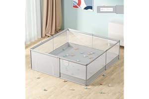 UBABY - Parque Infantil Bebé - Parque de Juegos para Bebés - Alfombra Bebé Acolchada Reversible - Gimnasio Bebé - Incluye: Bolsa de Transporte + 50 Bolas - Color: Gris - Medidas: 180 x 150 x 69 cm