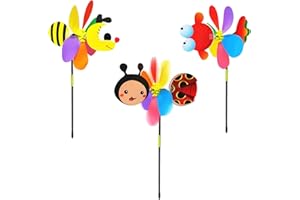 XINTANGXIA 3 Pezzi Girandola a Vento Girandola per Bambini con Api e Coccinelle 3D Mulino a Vento in Plastica per Balconi, Terrazzi, Giardini