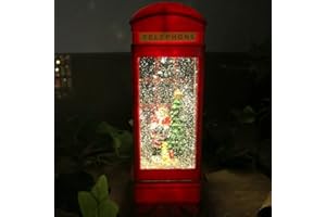 Marco Paul Interiors Weihnachts-Schneewirbel Weihnachtsmann Telefonzelle, festliche Laterne, beleuchtete Weihnachtsdekoration, warmes weißes Licht, Innen-Schneekugel, Ornament, Heimdekoration