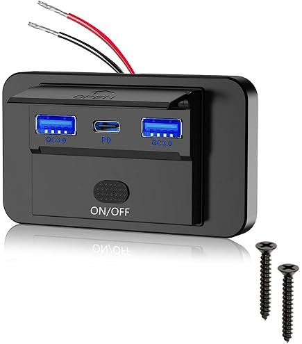 Double Prise USB Chargeur Voiture 55W 12V/24V Étanche - PD 20W + QC3.0 18W, Avec Interrupteur Et Couvercle