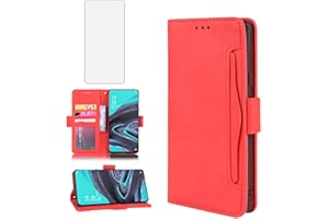 Asuwish Handyhülle für Oppo Reno 2Z/2F Hülle mit Glas Folie Schutzfolie Kartenfach Klappbar Leder Geldbörse Ständer Handyhüllen Panzerfolie Reno2 2 Z F Handy Hüllen Schutzhülle Phone Case Rot