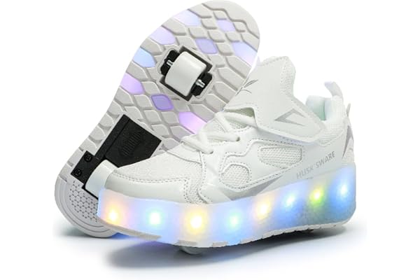 HUSKSWARE Chaussures de Skate à Deux Roues pour Enfants, avec lumière Changeante Ajustable et Recharge USB, Universel pour garçons et Filles, Noir, Rose, Or, Argent, Tailles 28 à 41 EU.