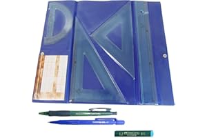Serivan Confezione Set di astuccio tecnico composto da righello 30 cm, squadra e smussatura da 25 cm + portamine Edding + 1 tubo da 12 mine Faber Castell 0,7 mm HB