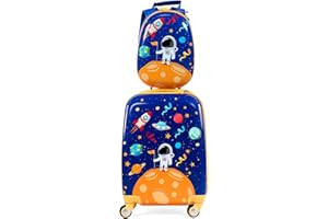 COSTWAY Maleta Infantil Niños, Equipaje de Viaje con Mochila, Equipaje Infantil con Ruedas Universales y Mango Ajustable, Juego de Mochila y Maleta Cabina Trolley