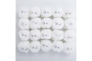 MIUPOO Colourful Pompoms Fur Pompom, Cartoon Eyes Elves Dust Pompom Balls Fluffy Plush Balls for DIY Crafts Women Girls Bag Shoe Hats Pendants Decoration, Pack of 20, 5 cm, White