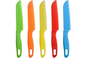 ONUPGO 5 Pieces Kids Kitchen Knife Set, Toddler’ Plastic Kitchen Knife Set - Kids Safe Cooking Knives, Chef Nylon Knife/Children's Fruit Knife, Cake Knife Bread Knife, Lettuce Knife or Salad Knife