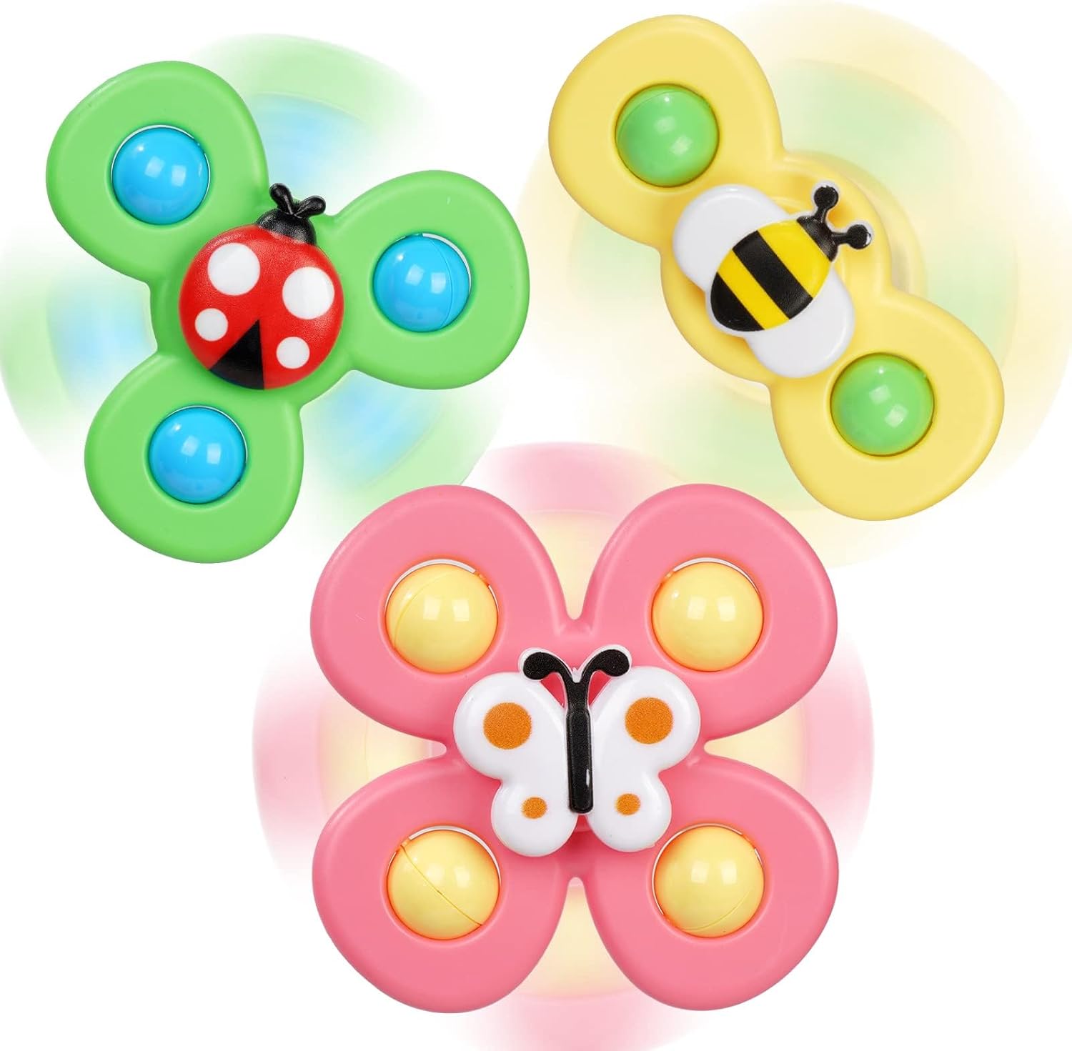 Ainiv Sugkopp spinner leksaker, 3 st badleksaker, baby spinner leksaker | nyckelpiga fjäril bi söta insekt djur, roterande sugkoppsleksaker, present till småbarn, barn, flickor, pojkar