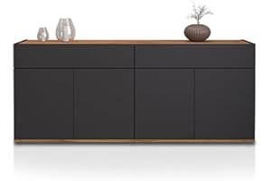WHOUS Credenza e Buffet GARDA per Soggiorno con 2 Cassetti e 4 Ante, Madia per Salotto, Cucina e Sala da Pranzo in Legno, 160,1x35x70 cm, Antracite Opaco e Rovere