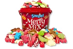 SoSweet Christmas Sweets Bulk Bucket (1.5kg) - Merry Mix Assorted Festive Candy for Stocking Fillers, Holiday Parties & Kids