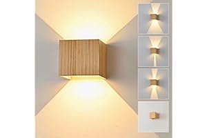 Doughelec Applique Murale LED Intérieur 6W Bois, Éclairage Mural Applique LED Blanc Chaud 3000K, Lampe Murale Vintage Up Down Luminaire Rétro pour Escalier Entrée Terrasse Dangle Salon 1PCS