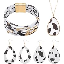 Leopard Print Cowhide Earrings - Bohemian Teardrop Wooden Dangle Earrings, Lightweight Handmade Jewelry