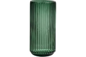 Vzmiza Premium Thickened Green Glass Vase - Ribbed Glass Flower Vase for Rustic Home Decor, Decorative Vases for Flowers for Modern Farmhouse, Ideal for Shelf, Mantle, Table Entryway Décor