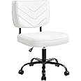 Yaheetech Desk Chair with Wheels, Height Adjustable Swivel Chair Vanity Chair with Back Support and PU Leather, Modern Armless Office Chair for Home Bedroom, White